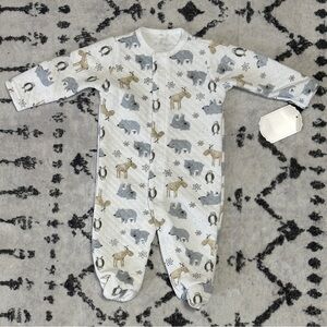 Kyle & Deena Footed Quilt PJ’s White Winter  Woodland Button Up Size 0-3 months